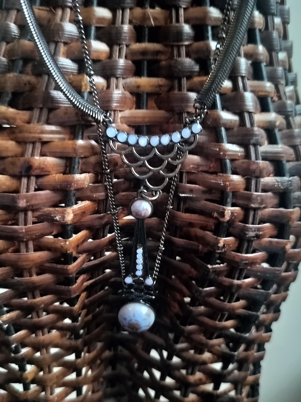 Delicate Black Pendant Necklace with Blue Accents